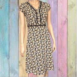 DE Collection Black Vintage Floral V-neck Lined Floral Dress